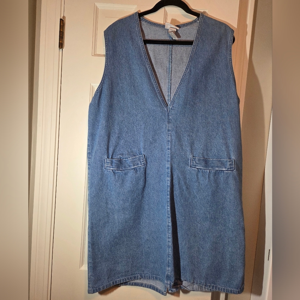Sag Harbor Blue Denim Mini Dress Pinafore Jumper with Back Slit size 2X